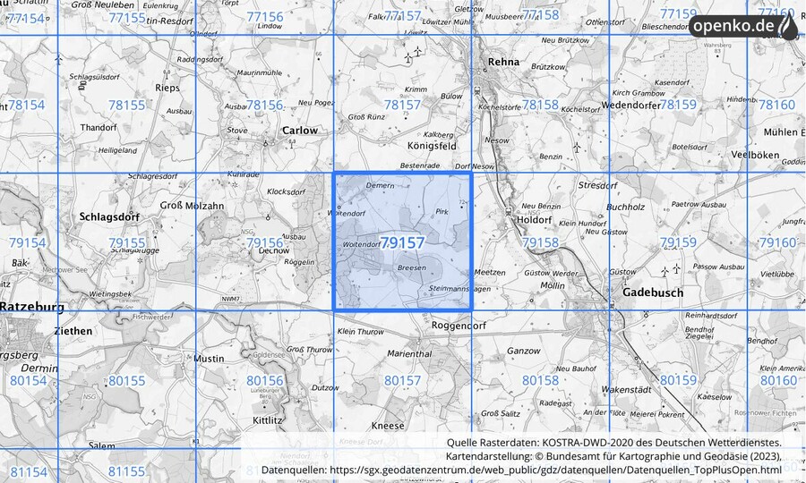 KOSTRA-DWD-2020 Rasterfeld Nr. 79157