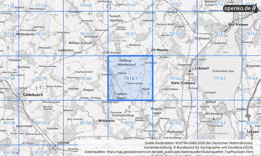 Übersichtskarte des KOSTRA-DWD-2020-Rasterfeldes Nr. 79161