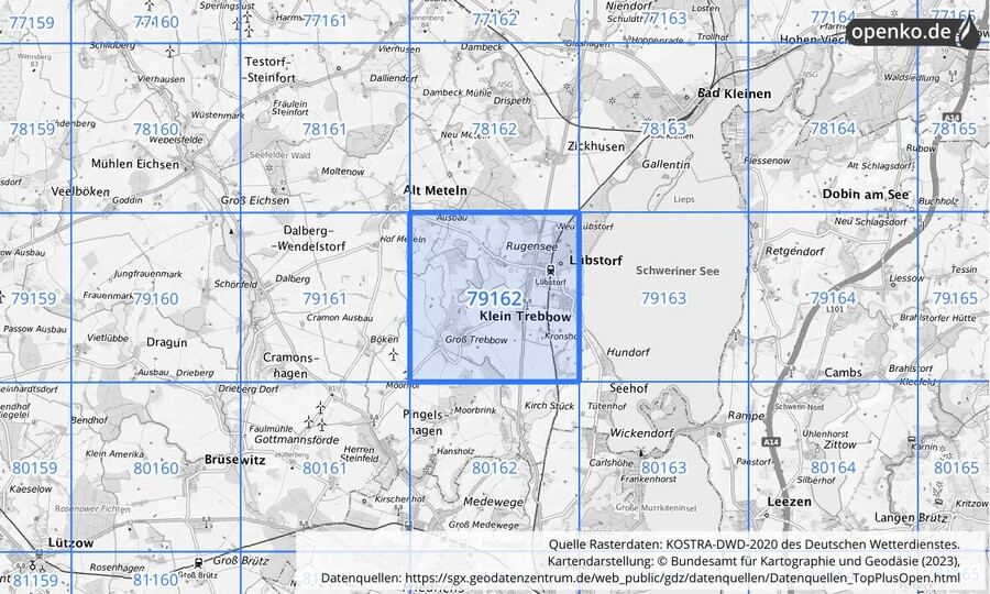 Übersichtskarte des KOSTRA-DWD-2020-Rasterfeldes Nr. 79162