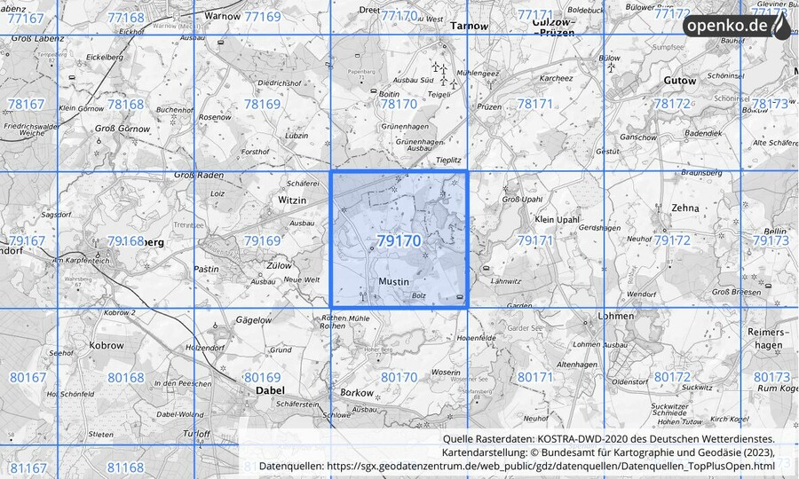 KOSTRA-DWD-2020 Rasterfeld Nr. 79170