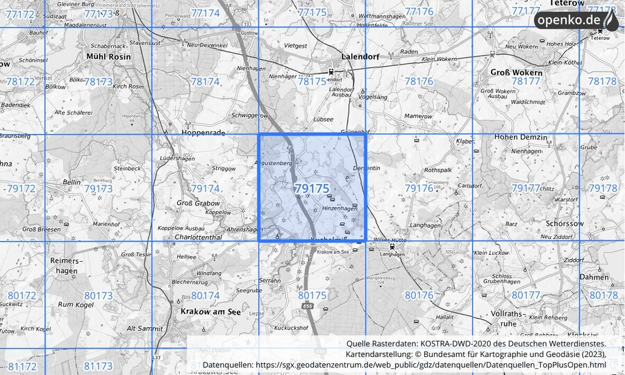 Übersichtskarte des KOSTRA-DWD-2020-Rasterfeldes Nr. 79175