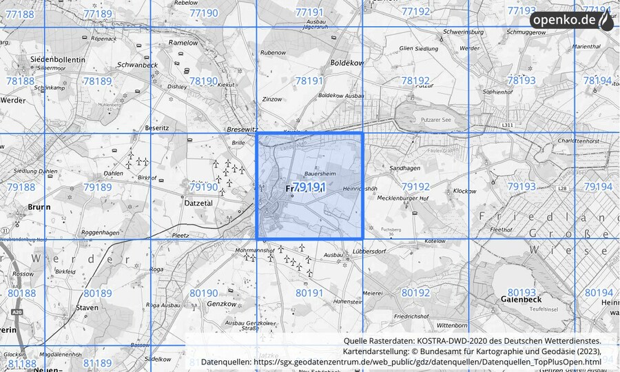 KOSTRA-DWD-2020 Rasterfeld Nr. 79191