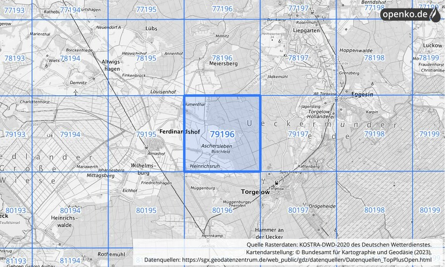 Übersichtskarte des KOSTRA-DWD-2020-Rasterfeldes Nr. 79196
