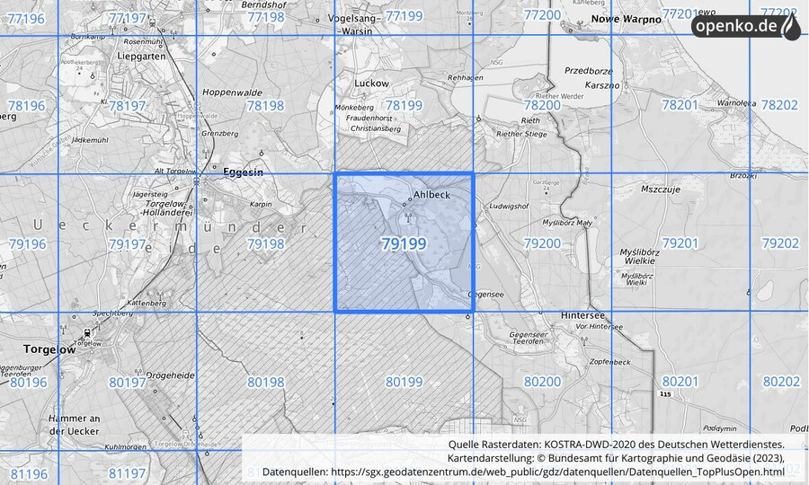 Übersichtskarte des KOSTRA-DWD-2020-Rasterfeldes Nr. 79199