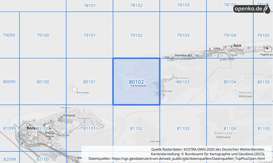 KOSTRA-DWD-2020 Rasterfeld Nr. 80102