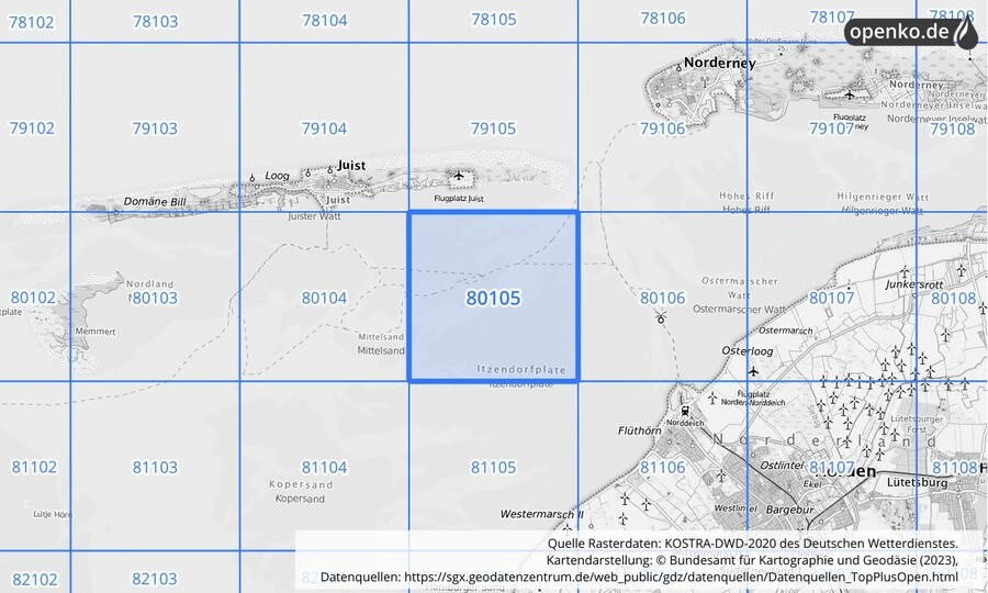 KOSTRA-DWD-2020 Rasterfeld Nr. 80105