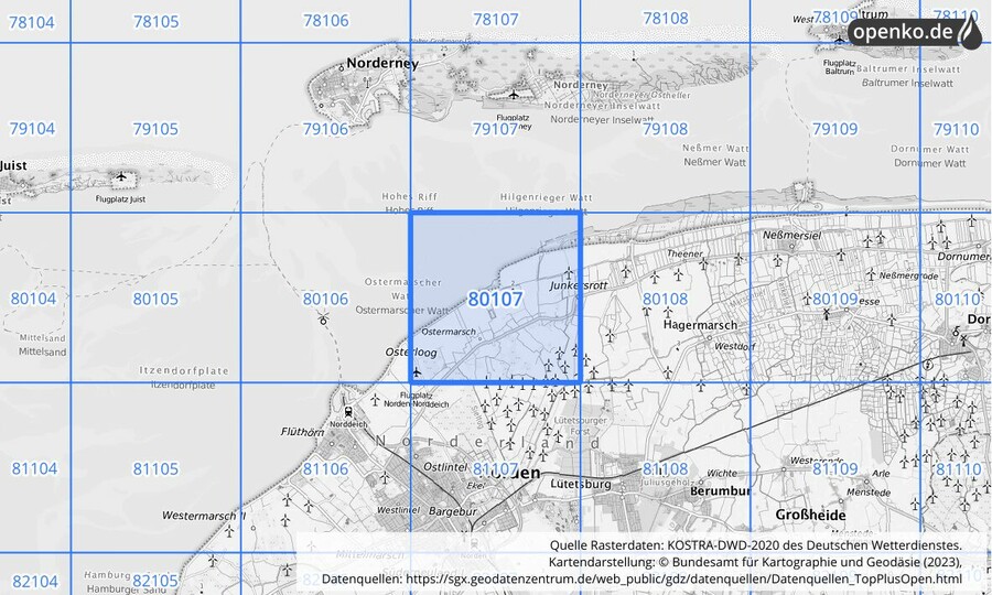 KOSTRA-DWD-2020 Rasterfeld Nr. 80107