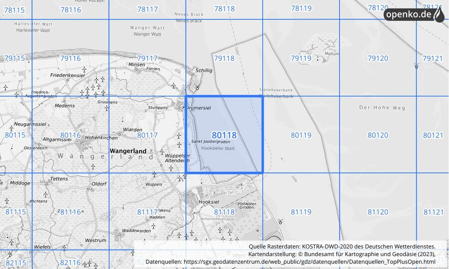 Übersichtskarte des KOSTRA-DWD-2020-Rasterfeldes Nr. 80118