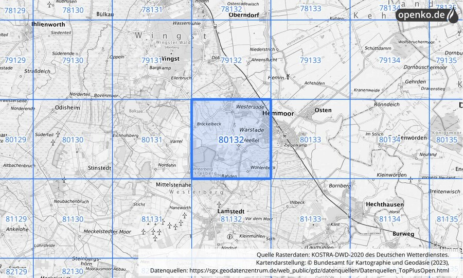 KOSTRA-DWD-2020 Rasterfeld Nr. 80132