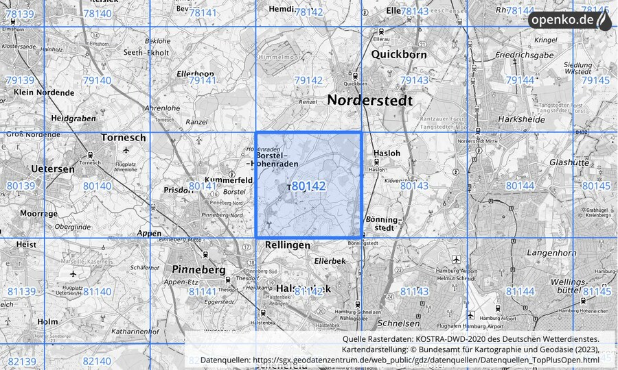 KOSTRA-DWD-2020 Rasterfeld Nr. 80142