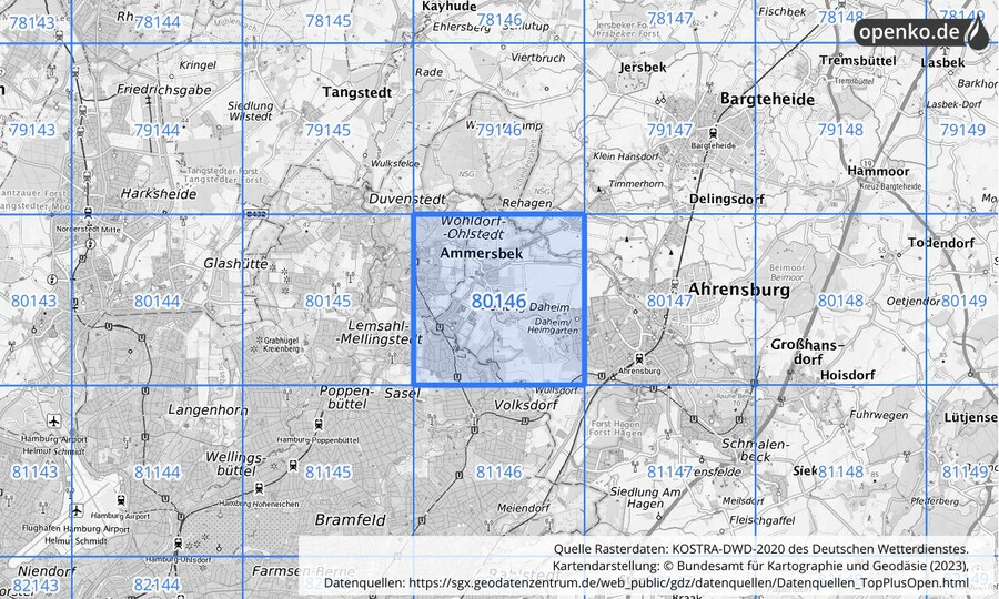 KOSTRA-DWD-2020 Rasterfeld Nr. 80146