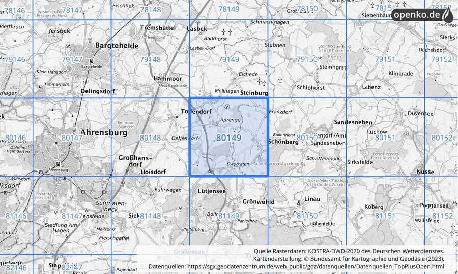 KOSTRA-DWD-2020 Rasterfeld Nr. 80149