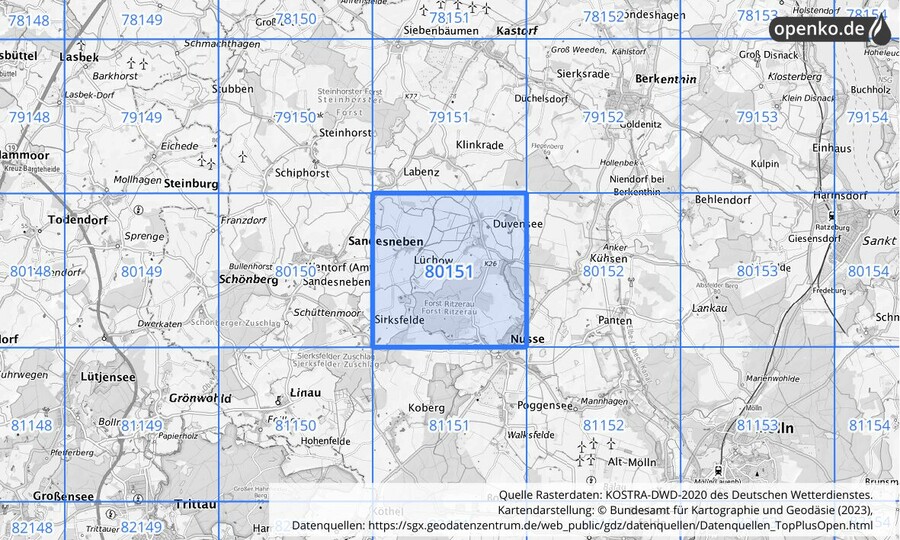 KOSTRA-DWD-2020 Rasterfeld Nr. 80151