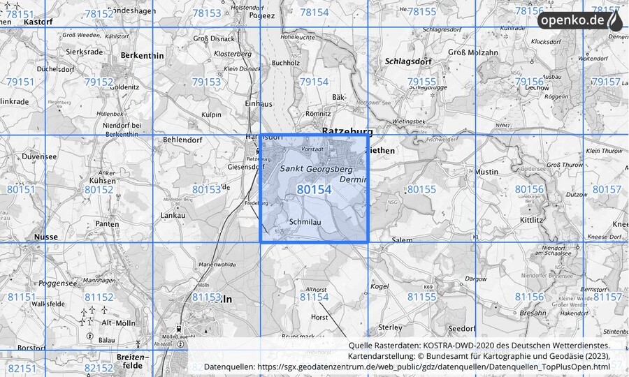 KOSTRA-DWD-2020 Rasterfeld Nr. 80154