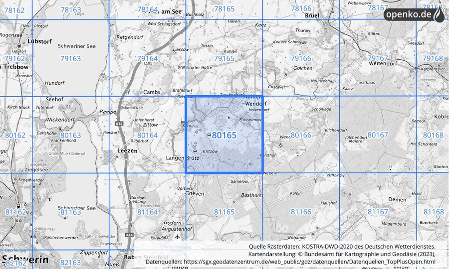 KOSTRA-DWD-2020 Rasterfeld Nr. 80165