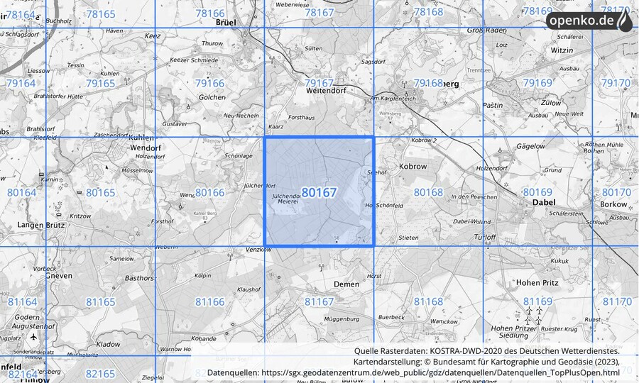 KOSTRA-DWD-2020 Rasterfeld Nr. 80167