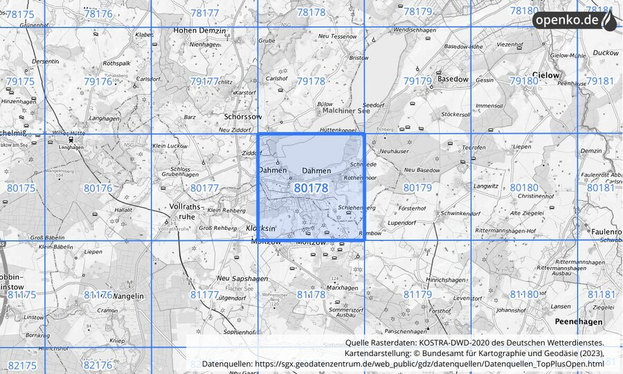 KOSTRA-DWD-2020 Rasterfeld Nr. 80178