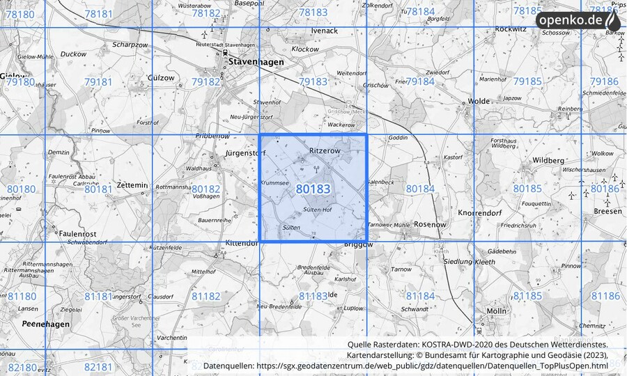 KOSTRA-DWD-2020 Rasterfeld Nr. 80183