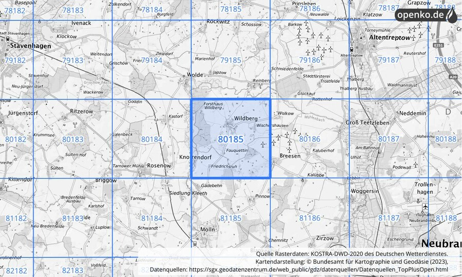 KOSTRA-DWD-2020 Rasterfeld Nr. 80185