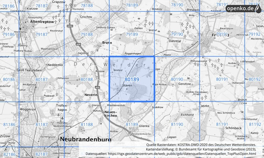 KOSTRA-DWD-2020 Rasterfeld Nr. 80189