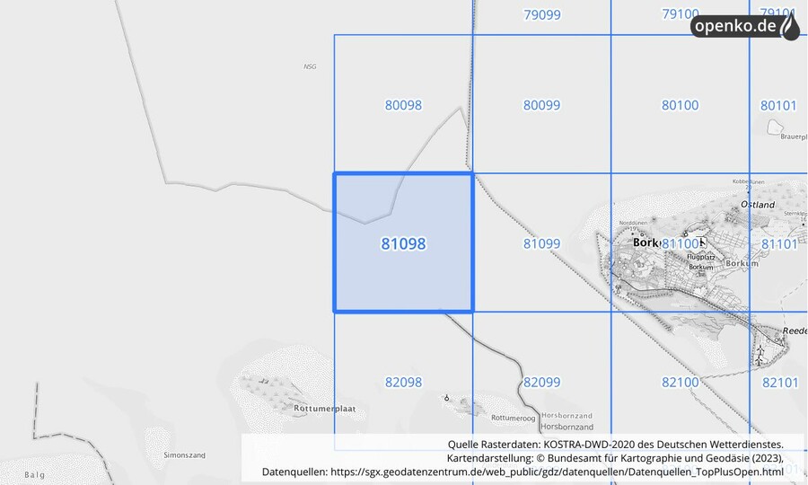 Übersichtskarte des KOSTRA-DWD-2020-Rasterfeldes Nr. 81098