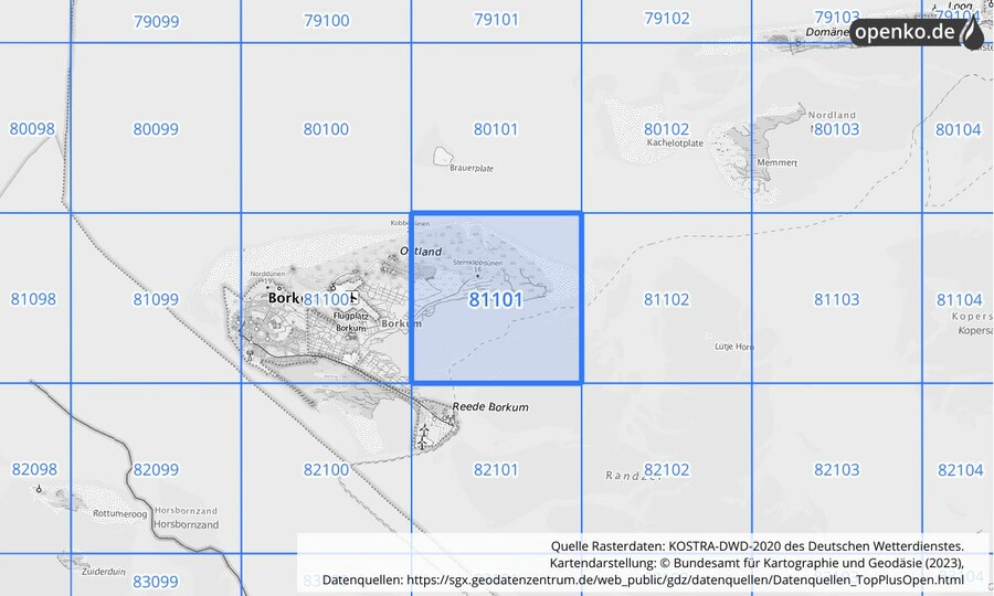 Übersichtskarte des KOSTRA-DWD-2020-Rasterfeldes Nr. 81101