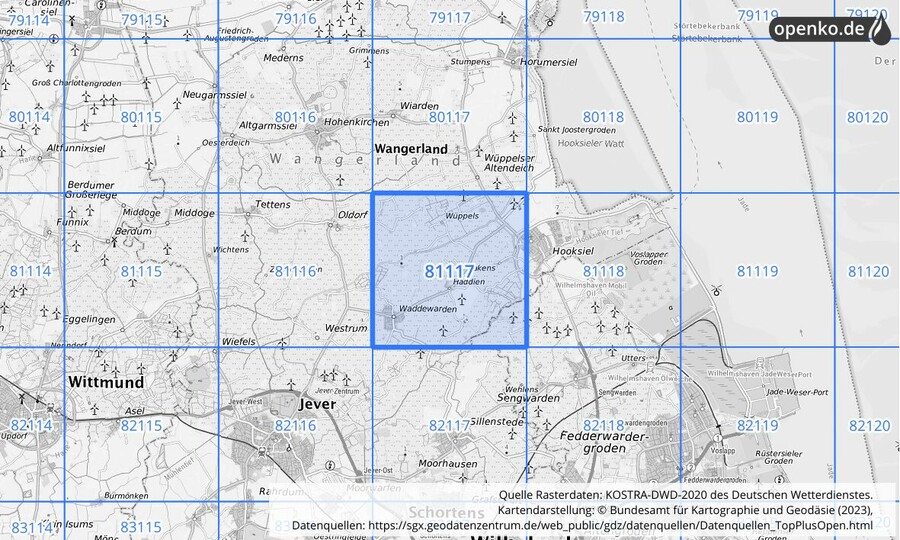 Übersichtskarte des KOSTRA-DWD-2020-Rasterfeldes Nr. 81117