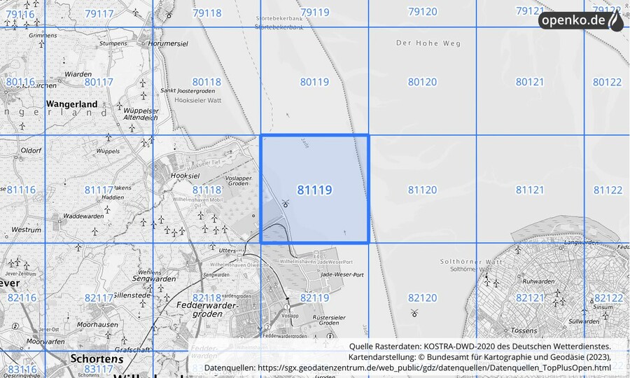 Übersichtskarte des KOSTRA-DWD-2020-Rasterfeldes Nr. 81119