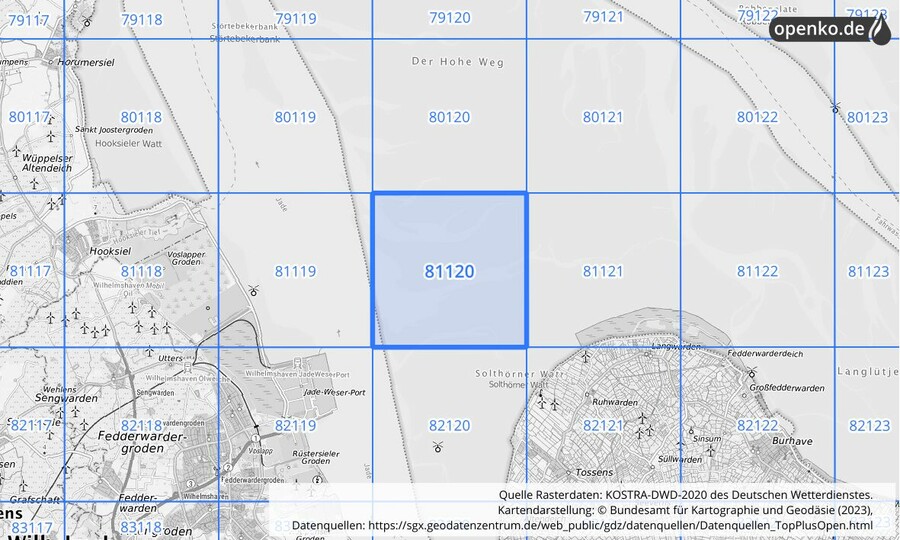 Übersichtskarte des KOSTRA-DWD-2020-Rasterfeldes Nr. 81120