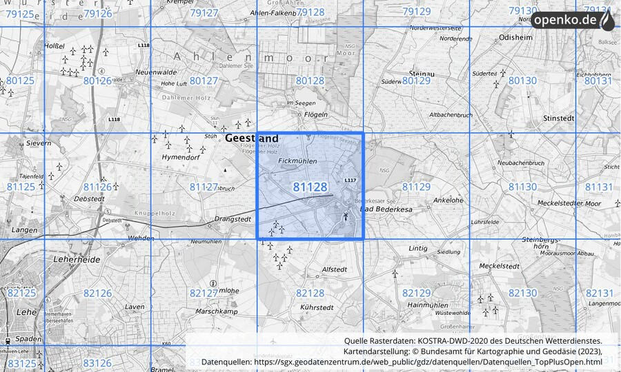 KOSTRA-DWD-2020 Rasterfeld Nr. 81128