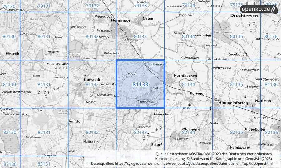 KOSTRA-DWD-2020 Rasterfeld Nr. 81133