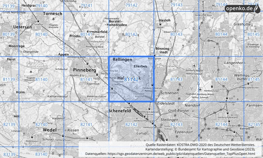 KOSTRA-DWD-2020 Rasterfeld Nr. 81142