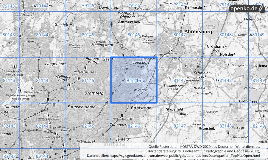 KOSTRA-DWD-2020 Rasterfeld Nr. 81146