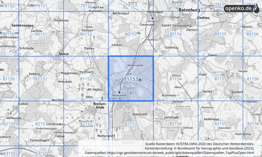 KOSTRA-DWD-2020 Rasterfeld Nr. 81153