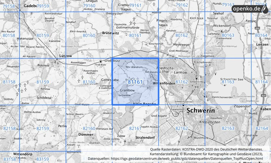 Übersichtskarte des KOSTRA-DWD-2020-Rasterfeldes Nr. 81161