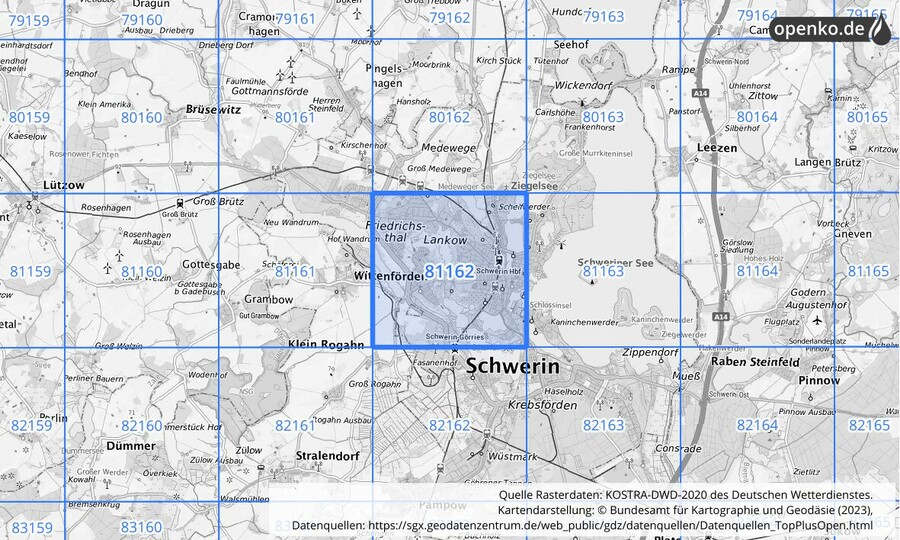 Übersichtskarte des KOSTRA-DWD-2020-Rasterfeldes Nr. 81162