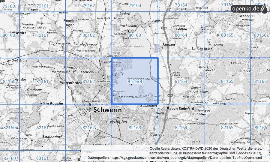 Übersichtskarte des KOSTRA-DWD-2020-Rasterfeldes Nr. 81163