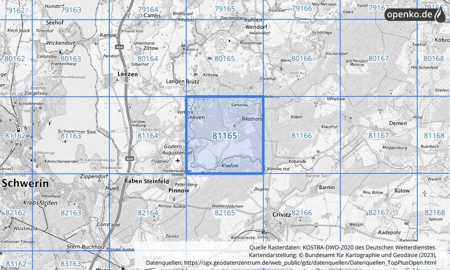 KOSTRA-DWD-2020 Rasterfeld Nr. 81165