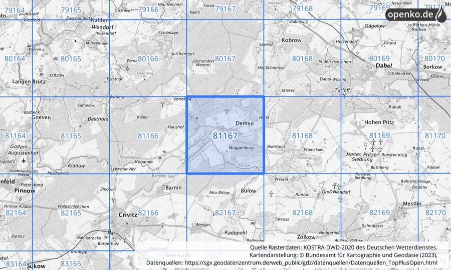 KOSTRA-DWD-2020 Rasterfeld Nr. 81167