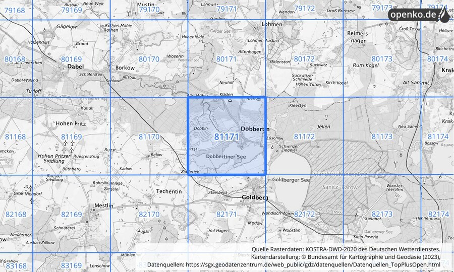 Übersichtskarte des KOSTRA-DWD-2020-Rasterfeldes Nr. 81171