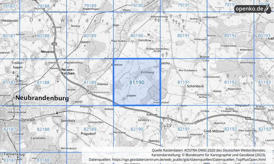 KOSTRA-DWD-2020 Rasterfeld Nr. 81190