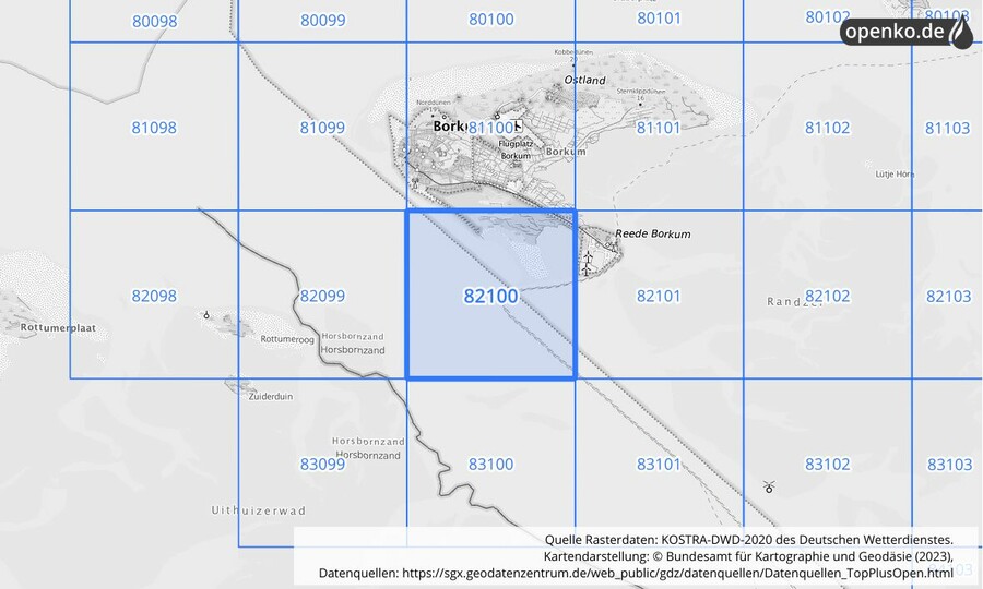 KOSTRA-DWD-2020 Rasterfeld Nr. 82100