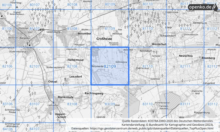 KOSTRA-DWD-2020 Rasterfeld Nr. 82109