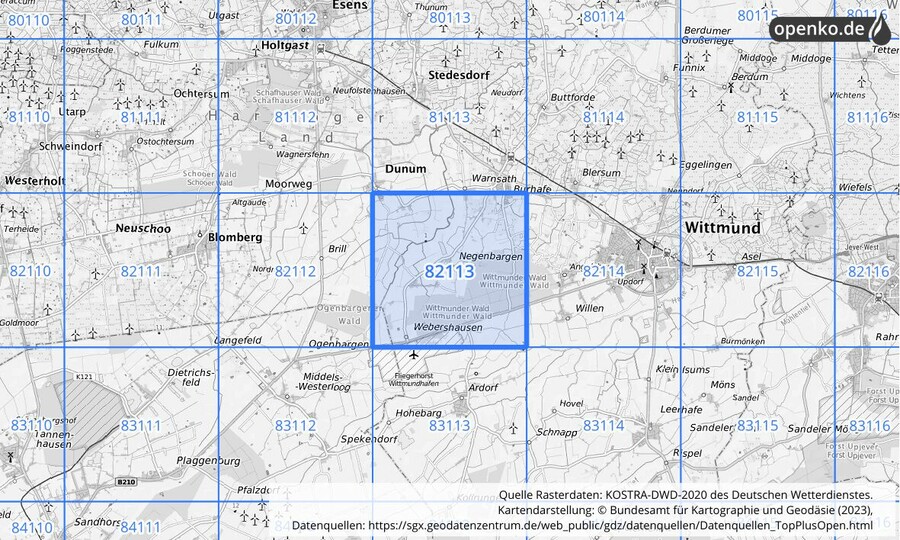 KOSTRA-DWD-2020 Rasterfeld Nr. 82113