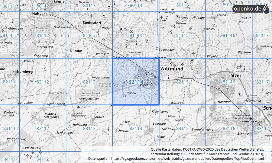 KOSTRA-DWD-2020 Rasterfeld Nr. 82114