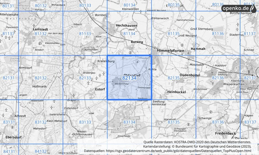 KOSTRA-DWD-2020 Rasterfeld Nr. 82134