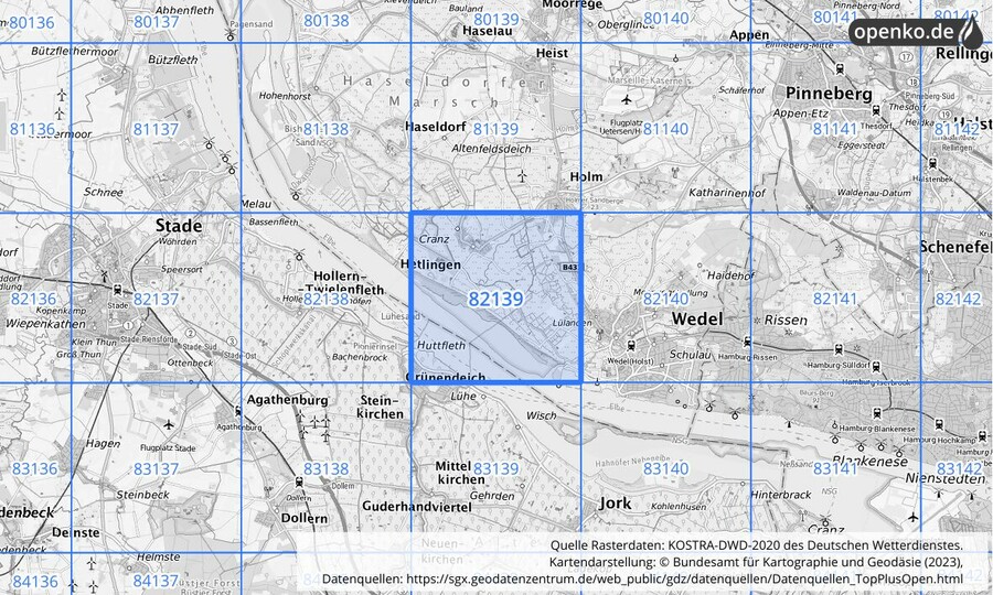 KOSTRA-DWD-2020 Rasterfeld Nr. 82139