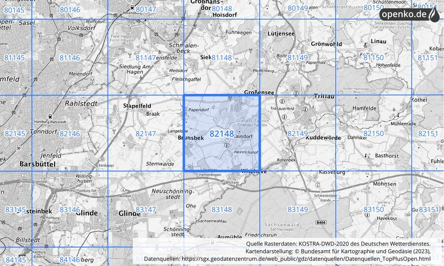 KOSTRA-DWD-2020 Rasterfeld Nr. 82148