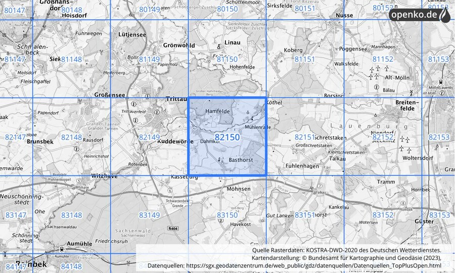 KOSTRA-DWD-2020 Rasterfeld Nr. 82150