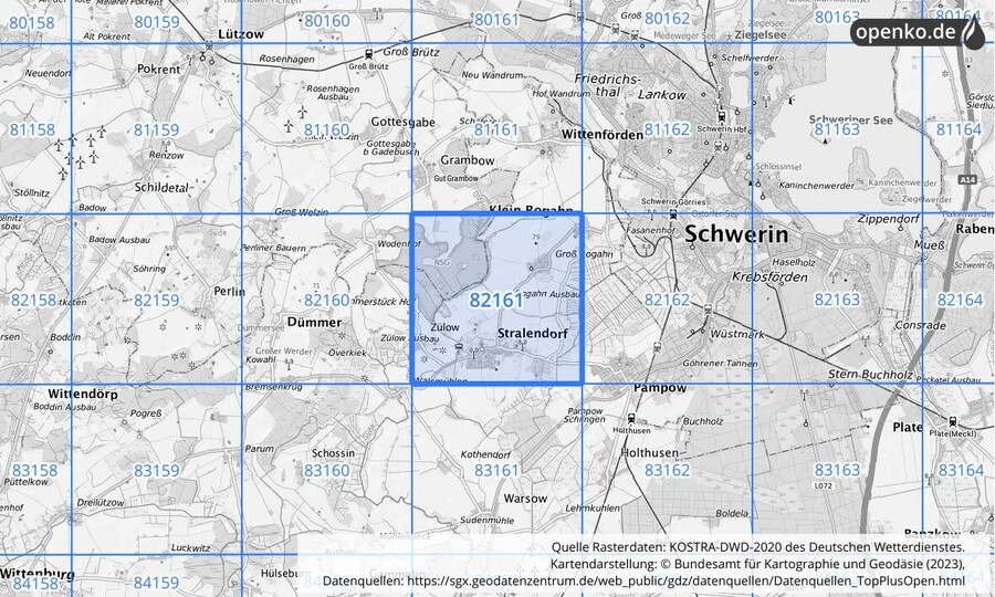 Übersichtskarte des KOSTRA-DWD-2020-Rasterfeldes Nr. 82161